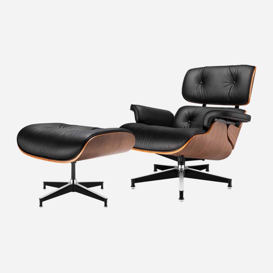 Lounge Chair Zwart Walnoot XL en Ottoman