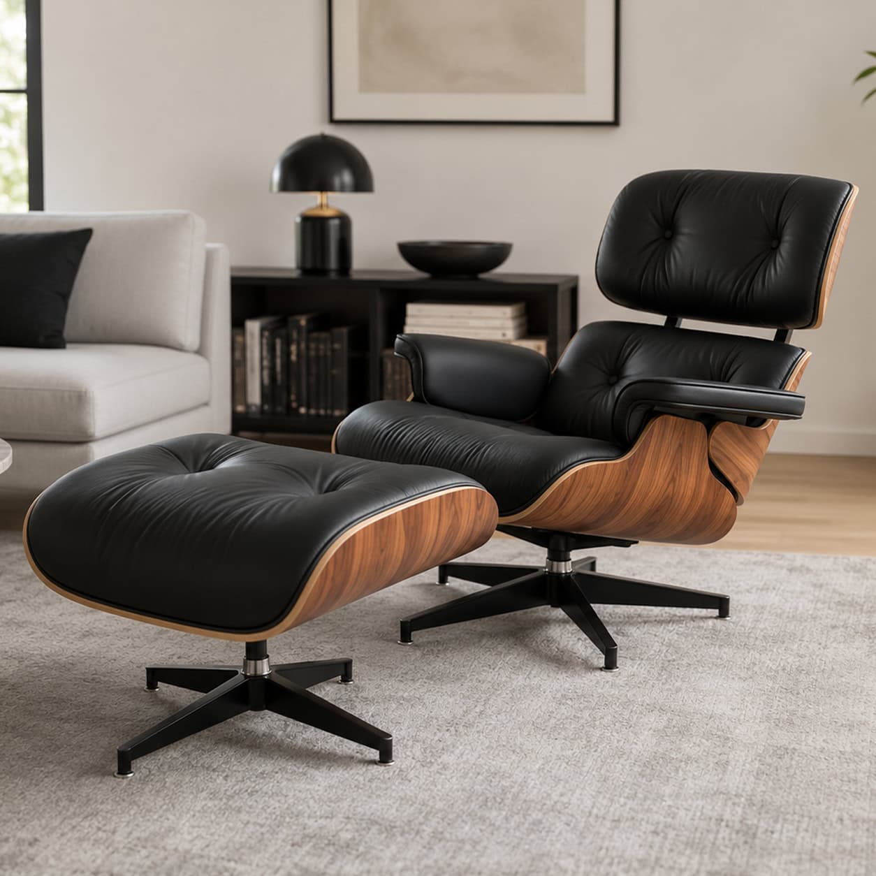 Outlet Lounge Chair Zwart Palissander XL en Ottoman