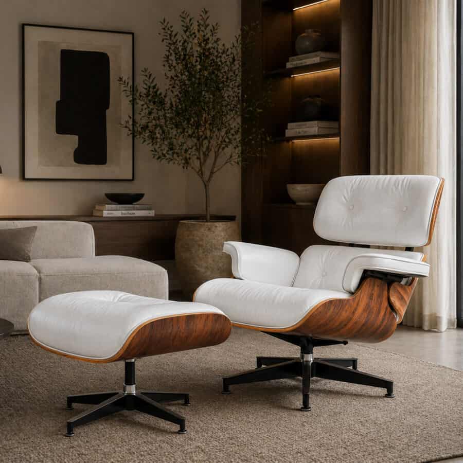 Outlet Lounge Chair Wit Palissander XL en Ottoman