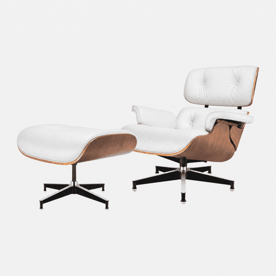 Lounge Chair Wit Walnoot XL en Ottoman