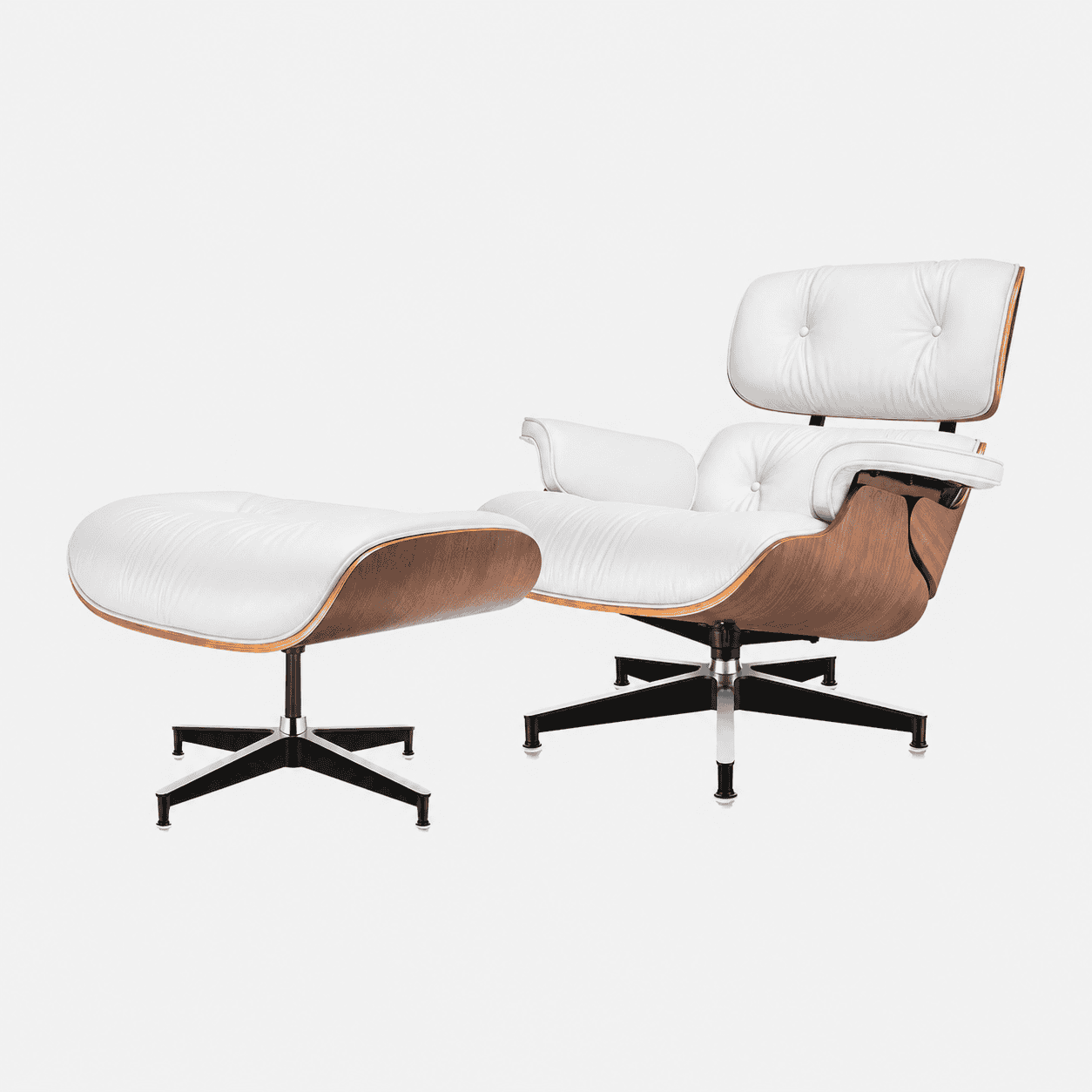 Lounge Chair Wit Walnoot XL en Ottoman